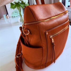 Poppy & Peonies Burnt Orange Faux-Leather Backpack